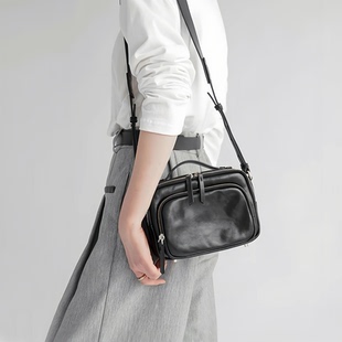 意大利植鞣 真皮双层拉链迷你包女斜挎单肩盒子包可爱轻便小包包