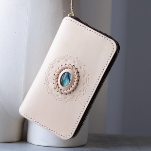 手拿包 钱包 天使之眼 女士手工皮真拉链长款