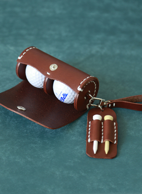 纯手工复古头层牛皮高尔夫球袋 收纳 2球 2钉