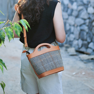 菜篮子女包 Tweed Harris 手提肩背包秋冬女士包包 羊毛拼皮