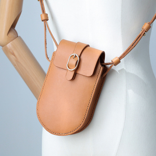 手提包 优雅 纯手工真皮背包 复古女包 蜜糖色 ｜迷你手机斜挎包