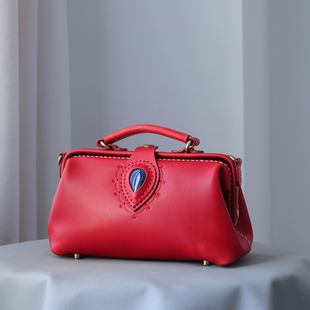 手提口金包 医生包斜挎包 红色 ｜复古横版 天使之眼