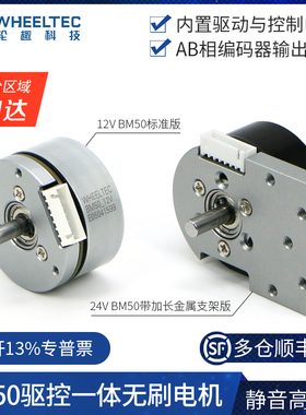 BM50驱控一体直流无刷电机内置驱动AB相编码器C15A高转速金属飞轮