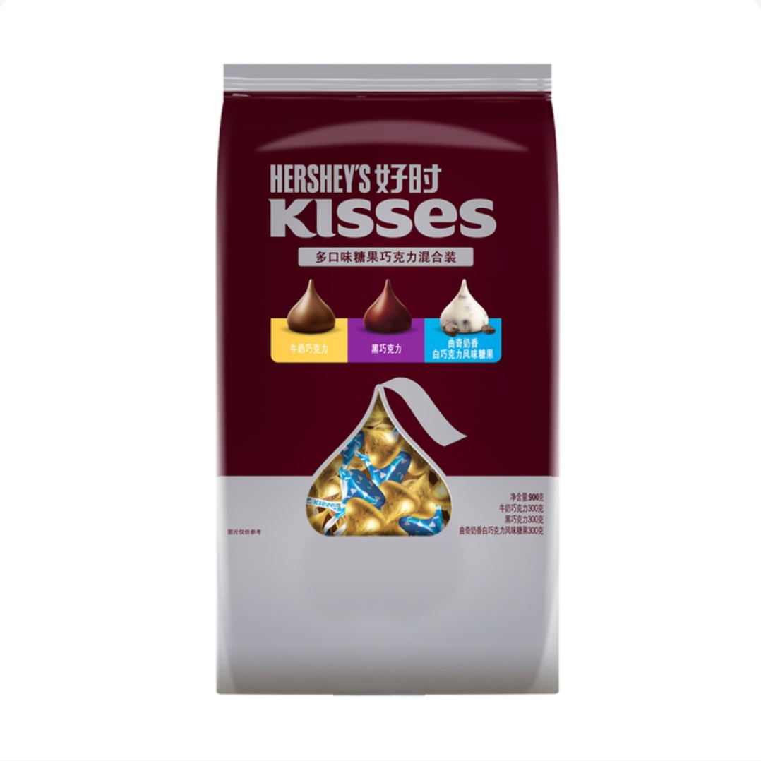 好时kisses多口味糖果巧克力牛奶曲奇奶香白巧克力黑巧混合装900g