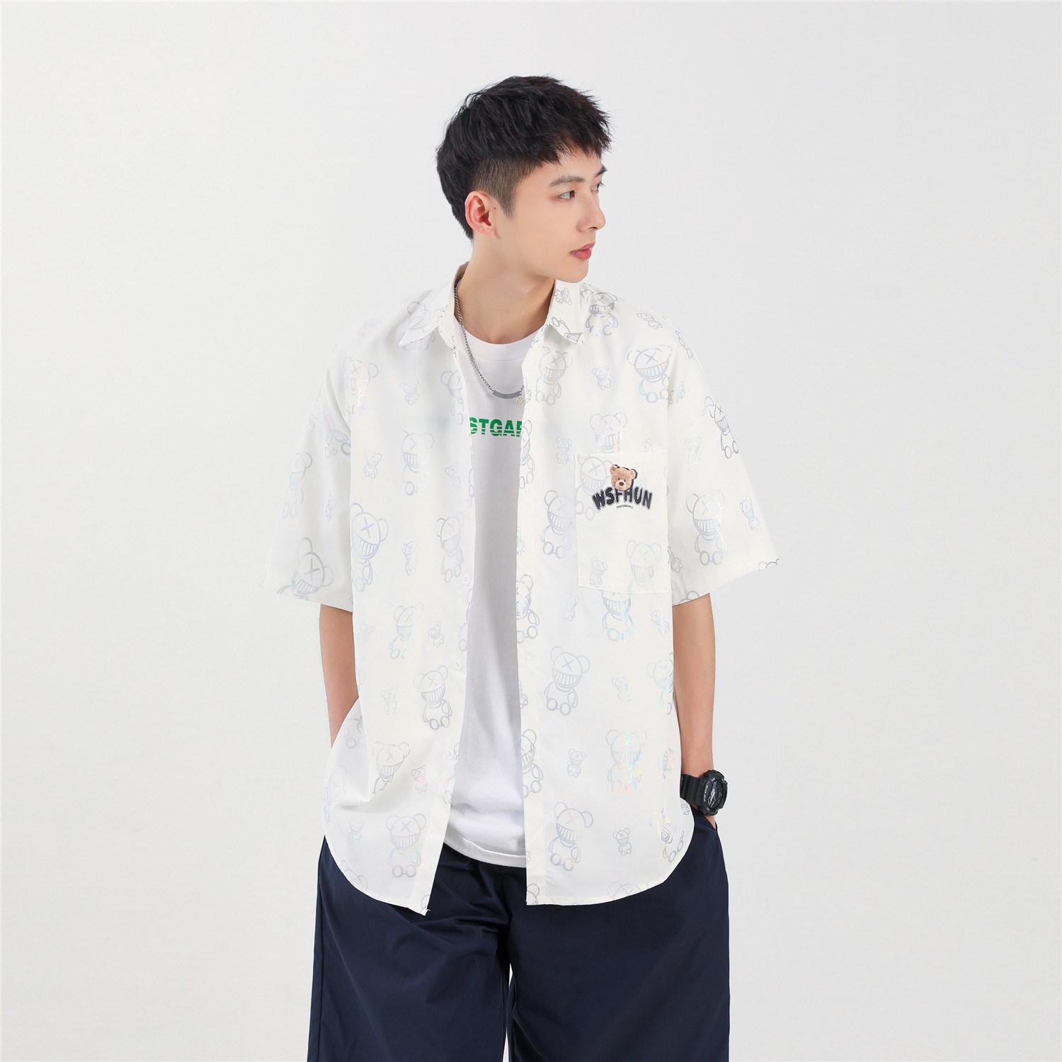 休闲男女装新品精品港风衬衣短袖中性风衬衫714-2-C28-p53,男装衬衫,星座1404-2