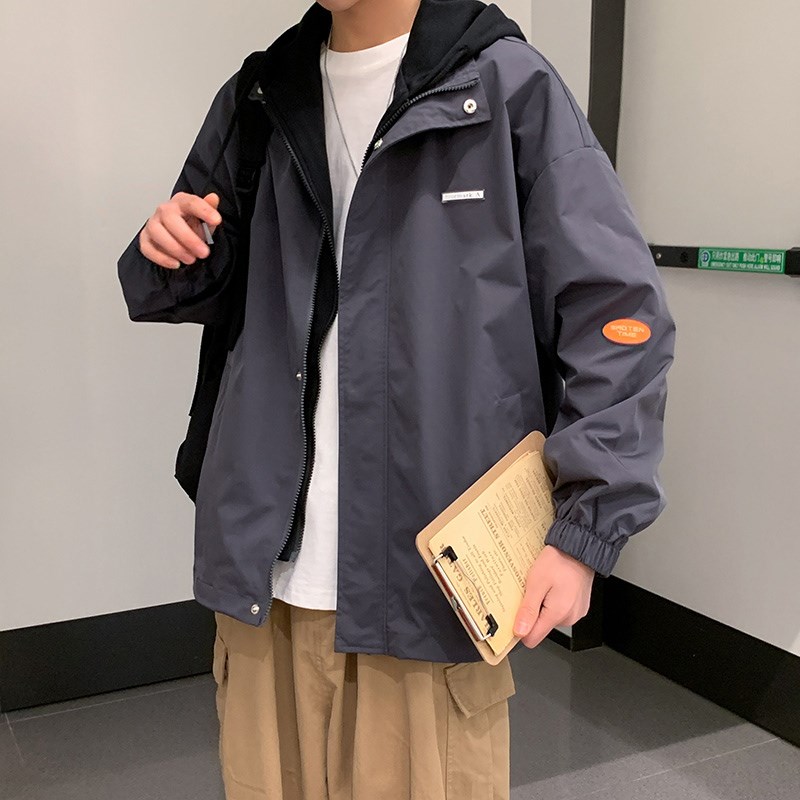 1404-2-S222-P60男女百搭新款港风假两件夹克男生款外套休闲大码，男装夹克，星座1404-2