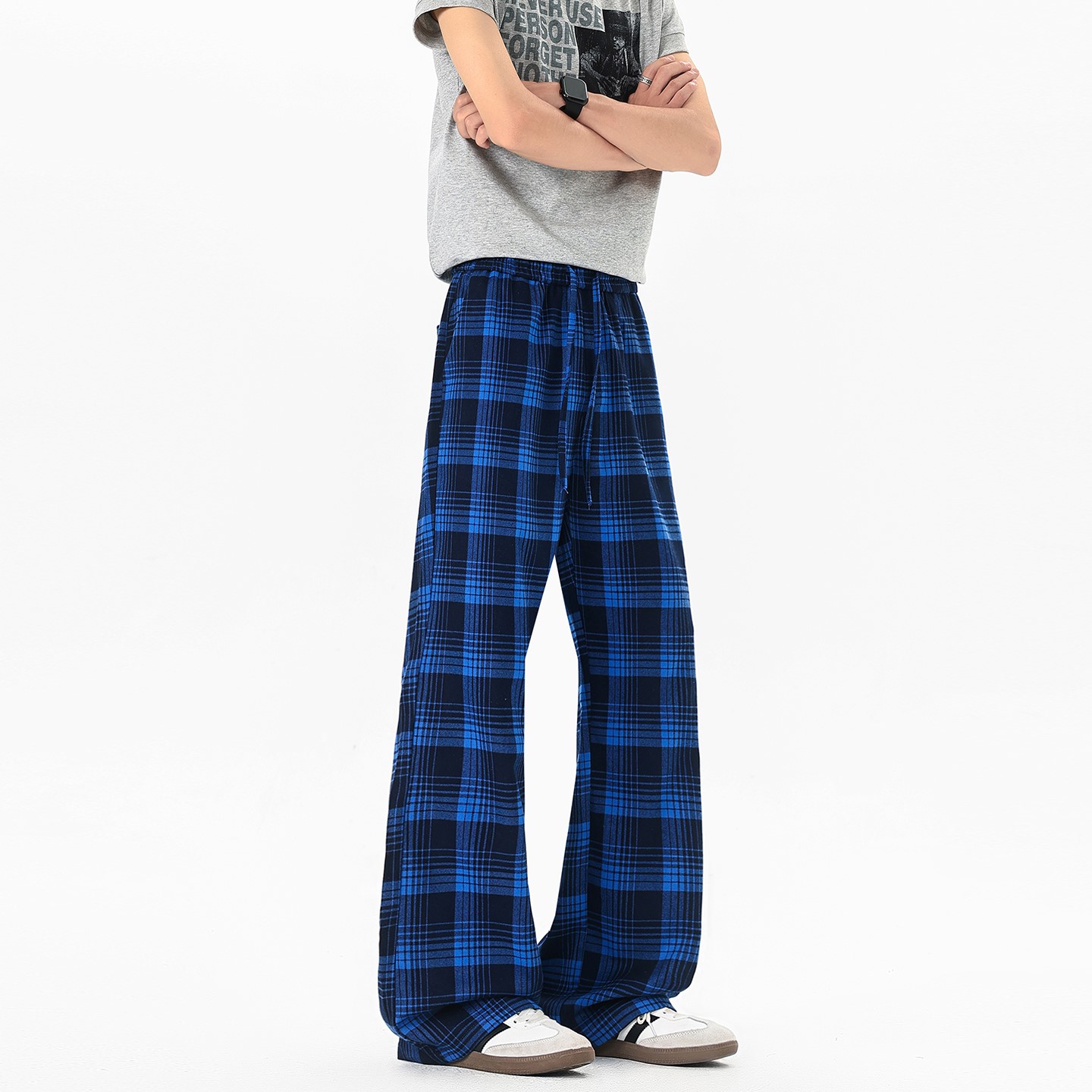 1404-1130-P50--2026新品时尚长裤直筒格子190高个子加长微喇裤子