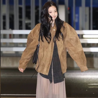 美拉德外套女真皮宽松夹克山羊皮