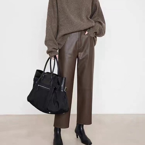 美拉德真皮九分裤显瘦法棍休闲裤