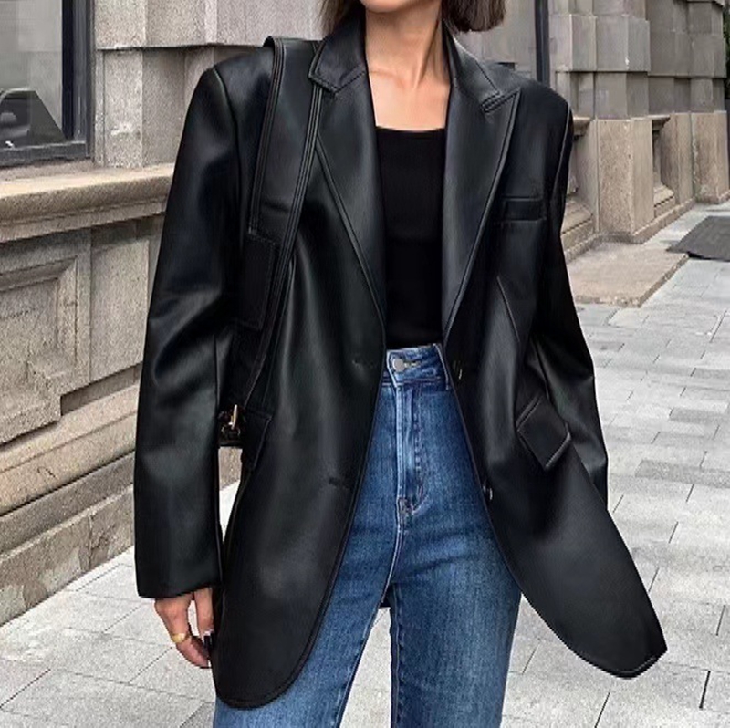 中性长袖宽松西装绵羊皮皮衣大码