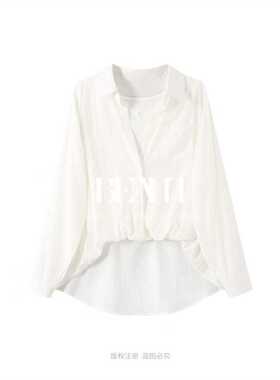 2026春装新款胖mm大码女时尚设计感假两件宽松显瘦衬衫上衣22867