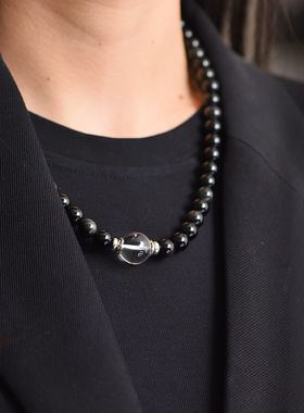 珠链黑武士黑曜石白水晶项链