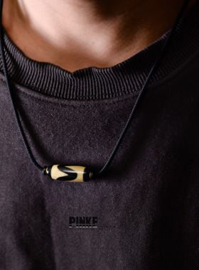 【無名】西藏虎牙天珠吊坠气质锁骨链男项链女可调节单绳玛瑙项坠