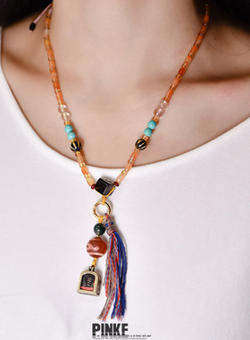 【扎基拉姆】西藏嘎乌盒吊坠玛瑙锁骨链米珠玛瑙项链女可调节项坠