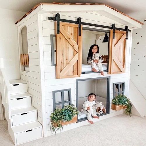 定制实木创意儿童上下铺梯柜