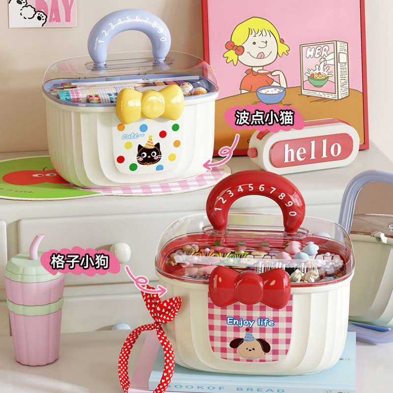 新款高颜值多巴胺发饰收纳盒儿童卡通可爱双层分格发卡头饰首饰箱