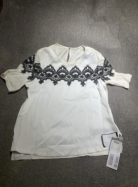 伊华欧秀女装夏季新款天丝薄款修身短袖蕾丝拼接打底T恤上衣c 26