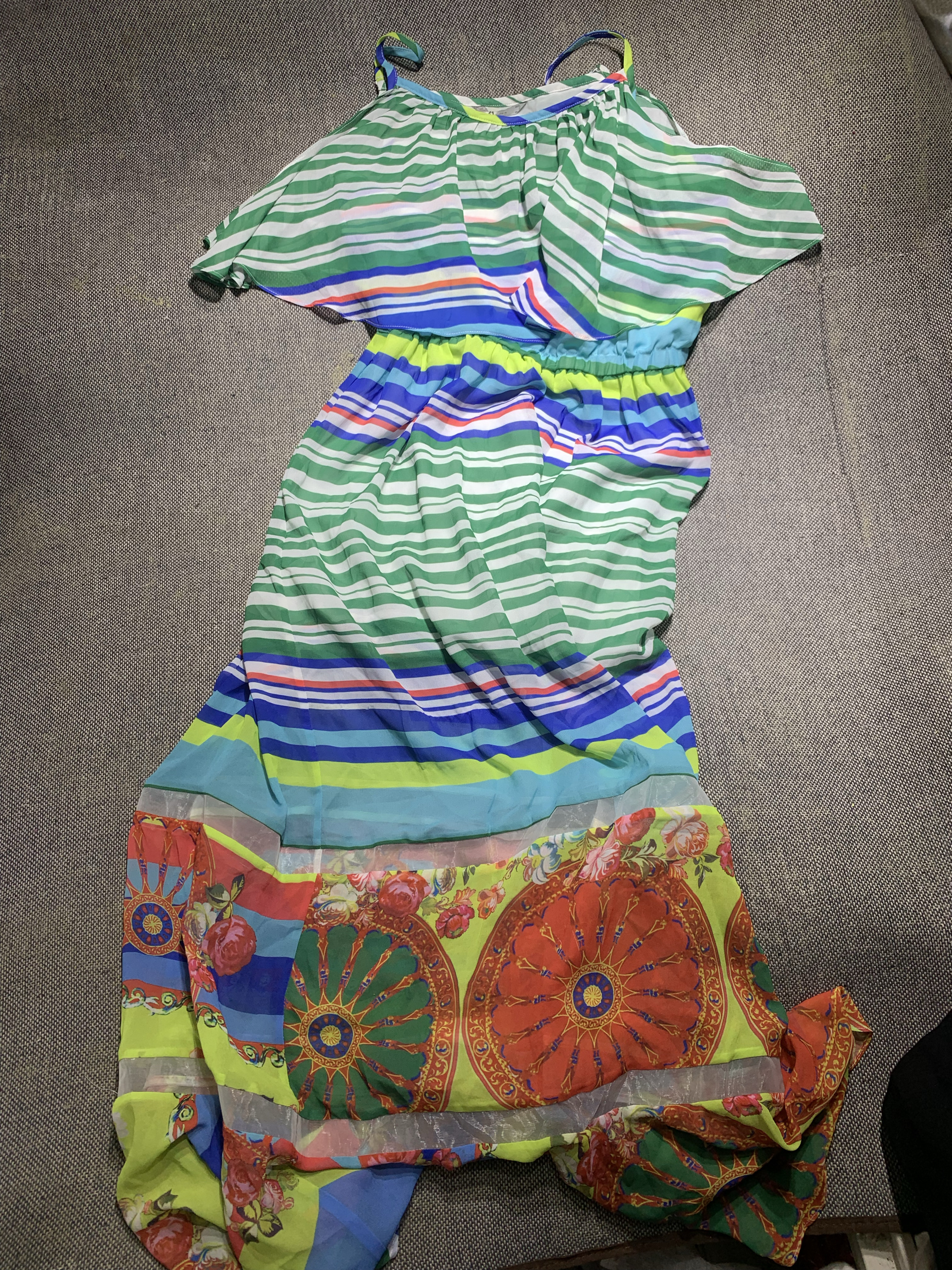 Eva Ouxiu/伊华欧秀露背挂脖超长高腰印花沙滩度假长连衣裙c 15