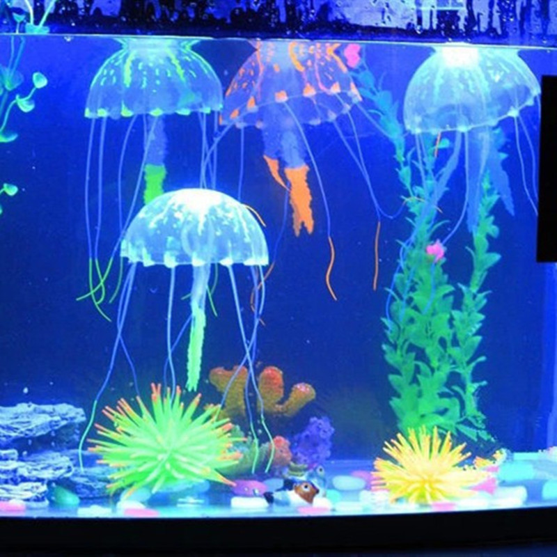 色大号仿真发光水母硅胶摆件