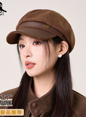 韩国爱心标八角帽女新款英伦复古百搭画家帽春秋显脸小休闲鸭舌帽