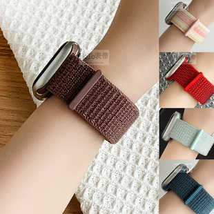 适用苹果手表表带 尼龙回环魔术贴表带烟紫色applewatch8运动表带