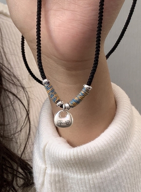 原创足银999实心平安福坨坨福锁项链吊坠纯银坨坨新中式国风男女