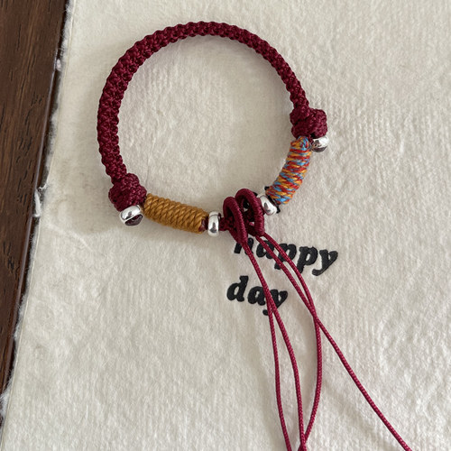 宝宝婴儿纯银s925红绳挂桃蓝编织满月手工半成品diy 可串猪惊骨