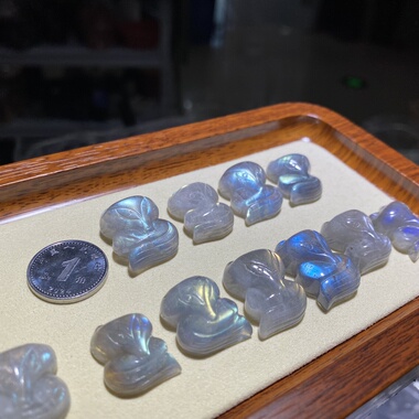 天然拉长石月光彩光吊坠狐狸挂件