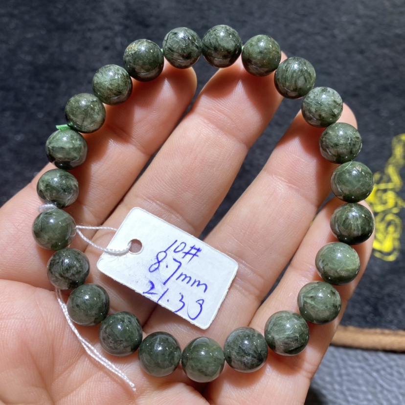 天然水晶手链一物一图绿发晶圆珠单圈手串发晶男女款