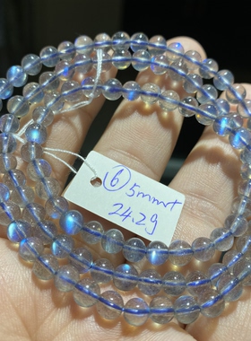 天然水晶拉长石灰月光三圈手链小颗粒手串男女情侣礼物一物一图