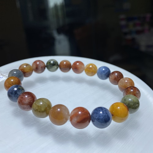 天然水晶手链彩发晶多色彩兔毛手串男女款圆珠一物一图小颗粒甜美