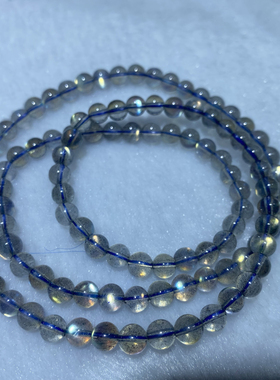 天然水晶彩光灰拉长石三圈手链净体强彩光灰月光手串5mm手串