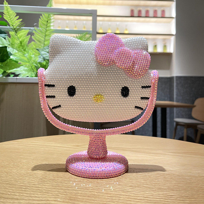 包邮招财猫猫咪diy粉色化妆镜