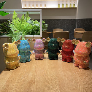 DIY贴钻暴力熊摆件儿童存钱罐电视柜玄关摆件北欧储蓄罐卡通陶瓷