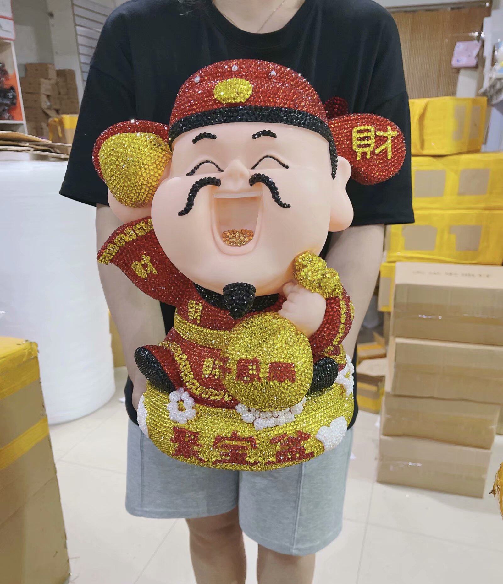 粘钻招财进宝财神爷摆件客厅家用财神存钱罐风水旺财店铺开业礼品