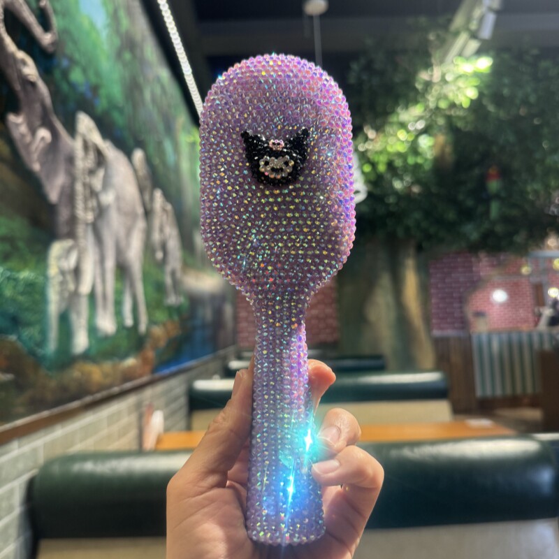 贴钻木梳卡通造型手柄镜子