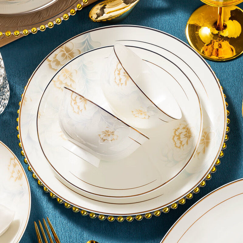 景德镇正宗陶瓷碗家用吃米饭碗菜盘子碟子面汤碗大号碗盘餐具整套,餐饮具,盘,淘宝优惠券,粉丝福利购,淘宝优惠卷