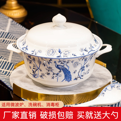 正宗景德镇餐具陶瓷汤碗大号带盖富贵煲大容量装汤创意家用送大勺
