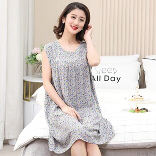 女装 薄款 纯棉绸可外穿家居服宽松连衣裙 无袖 中老年妈妈睡裙女夏季