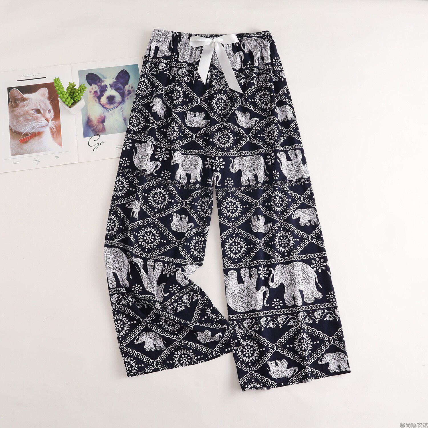 夏季睡裤女纯棉绵绸薄款长裤休闲家居棉绸裤韩版时尚可外穿阔腿裤