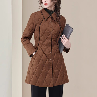 撤柜清仓衬衫式羽绒棉服外套女设计感收腰中长款轻薄修身保暖外套