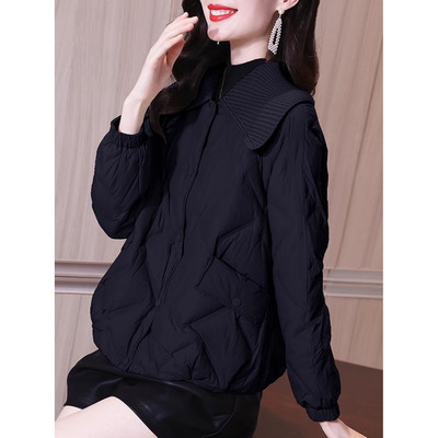 撤柜清仓新款女小个子短款轻薄高级感轻熟风黑色翻领羽绒棉服外套