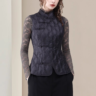 撤柜清仓新中式 内搭保暖羽绒棉上衣 国风立领盘扣马甲外套女轻薄款