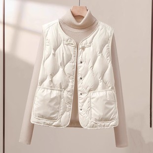 羽绒棉服马夹2025冬季新款女装时尚简约风修身单排扣短款叠穿马甲