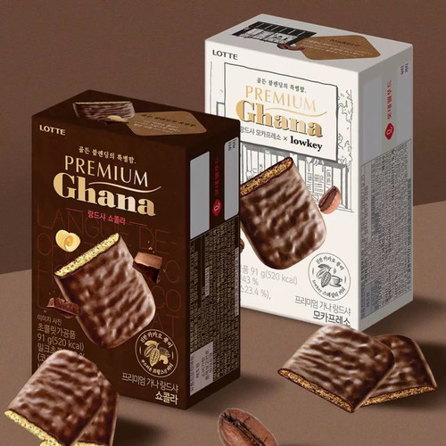 乐天Ghana加纳曲奇饼干91g黑白巧克力夹心涂层酥饼韩国进口零食