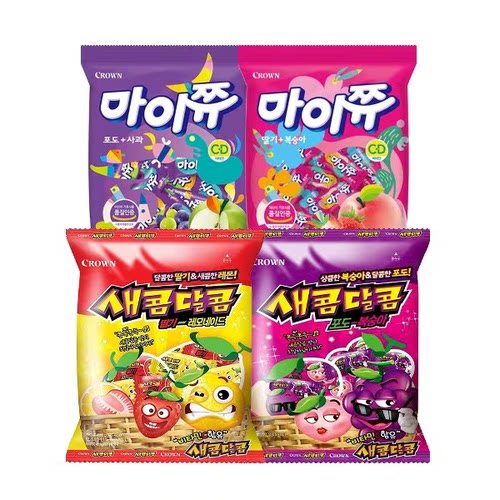 韩国crown可来运rose可来奥酸甜水果软糖草莓葡萄柠檬桃子29g