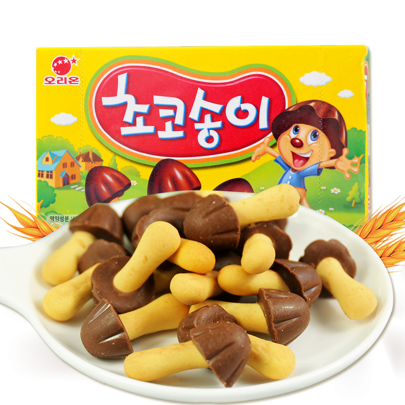 韩国进口零食品好丽友蘑古力巧克力儿童饼干趣味创意蘑菇力50g
