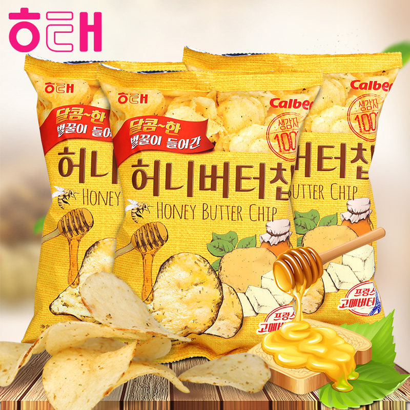 韩国进口休闲小零食 海太calbee蜂蜜黄油薯片组合60g*3包土豪薯片
