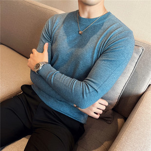 长袖 秋冬季 圆领蓝色毛衣男商务休闲潮流内搭针织衫 新款 1013n 男士