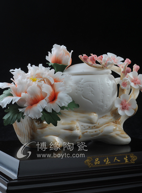 陶瓷手工瓷花工艺茶壶摆件茶所会所家居茶空间礼品德化白瓷禅意